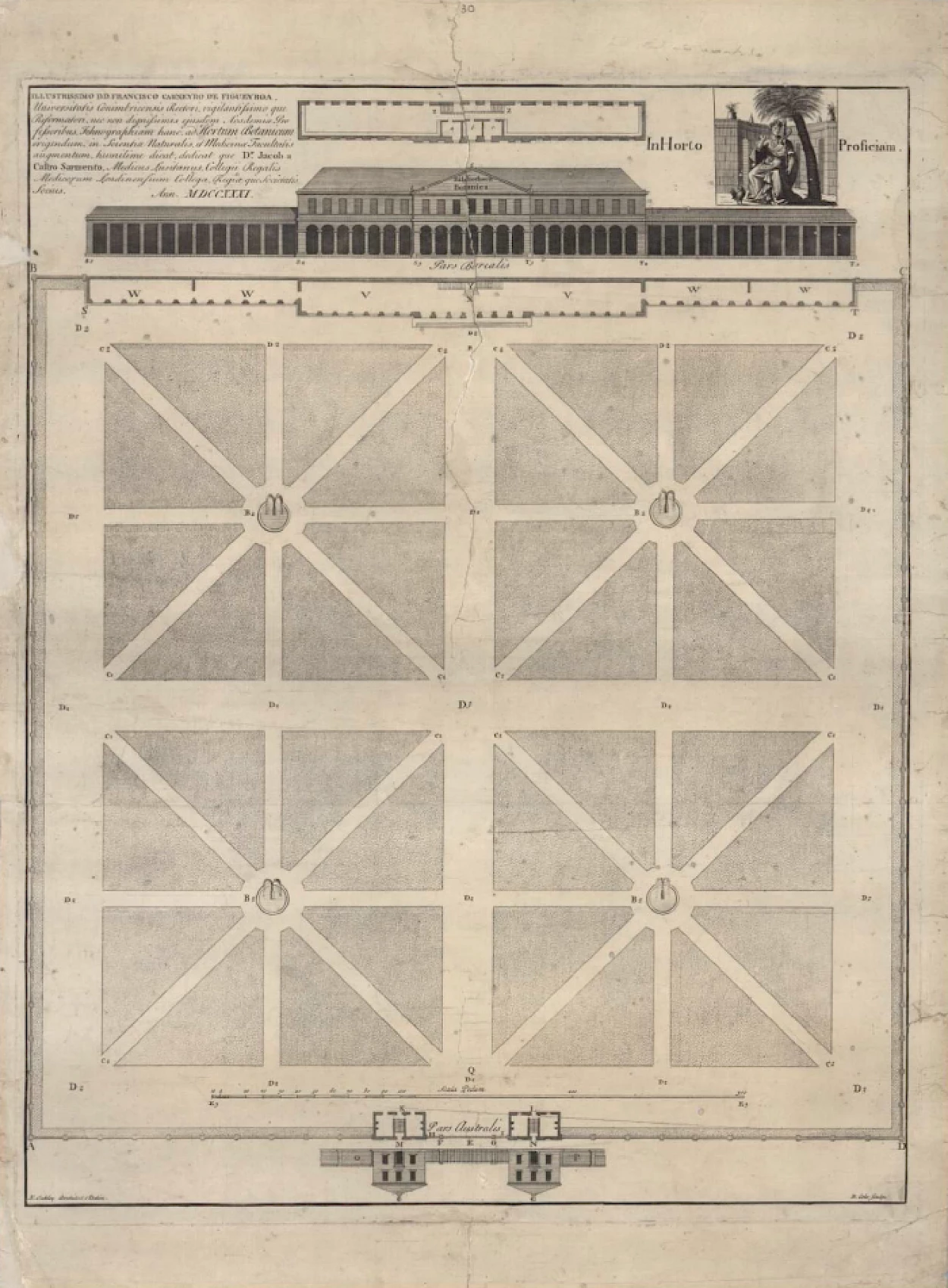 Fig. 1 - Planta para um horto botânico enviado por Jacob de Castro Sarmento à Universidade de Coimbra, em 1731