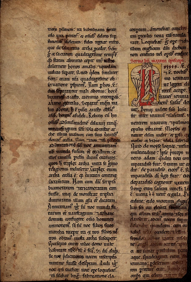 Fig. 1 -  Fragmento de códice medieval em pergaminho, com iluminura, aplicado em encadernação