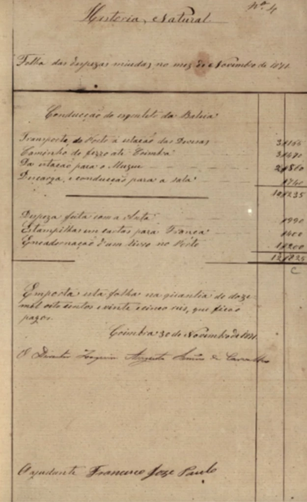 Fig. 1 -  Universidade de Coimbra (F); Documentos de Despesa (SR); 1871 (julho-dezembro), doc. 4 (30 novembro 1871) - cota AUC - II-1.ªD-7-3-24