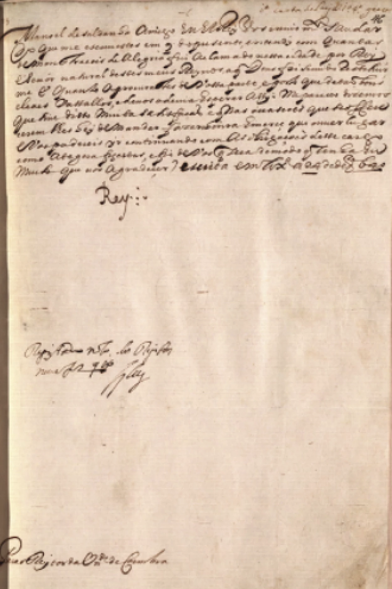 Fig. 1 - 1640, dezembro, 24. Lisboa – Carta do Rei D. João IV enviada a D. Manuel de Saldanha, Reitor da Universidade.