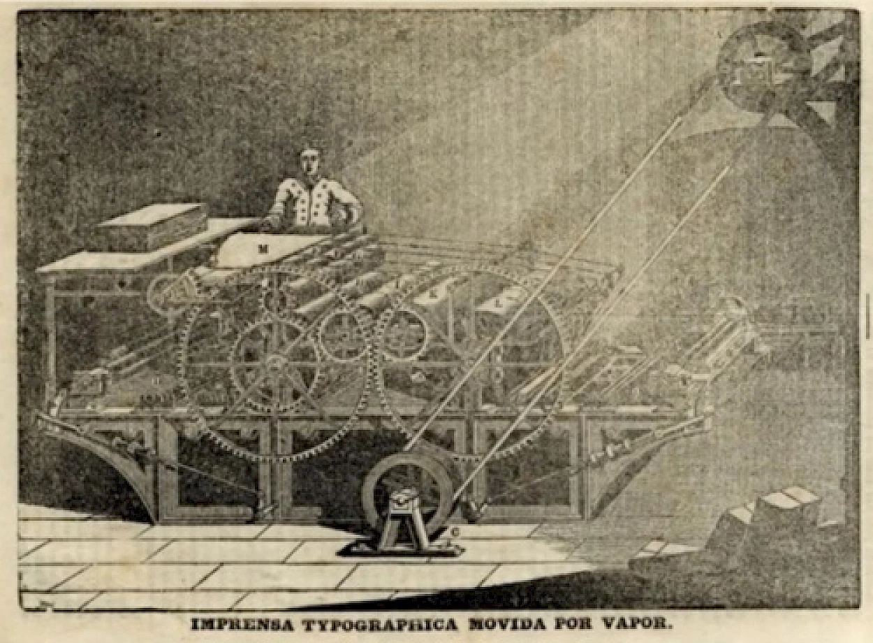 Das imprensas typographicas movidas por vapor.
Museu Portuense. Porto, nº 1 (ago. 1838-jan. 1839),p. 9-11.
